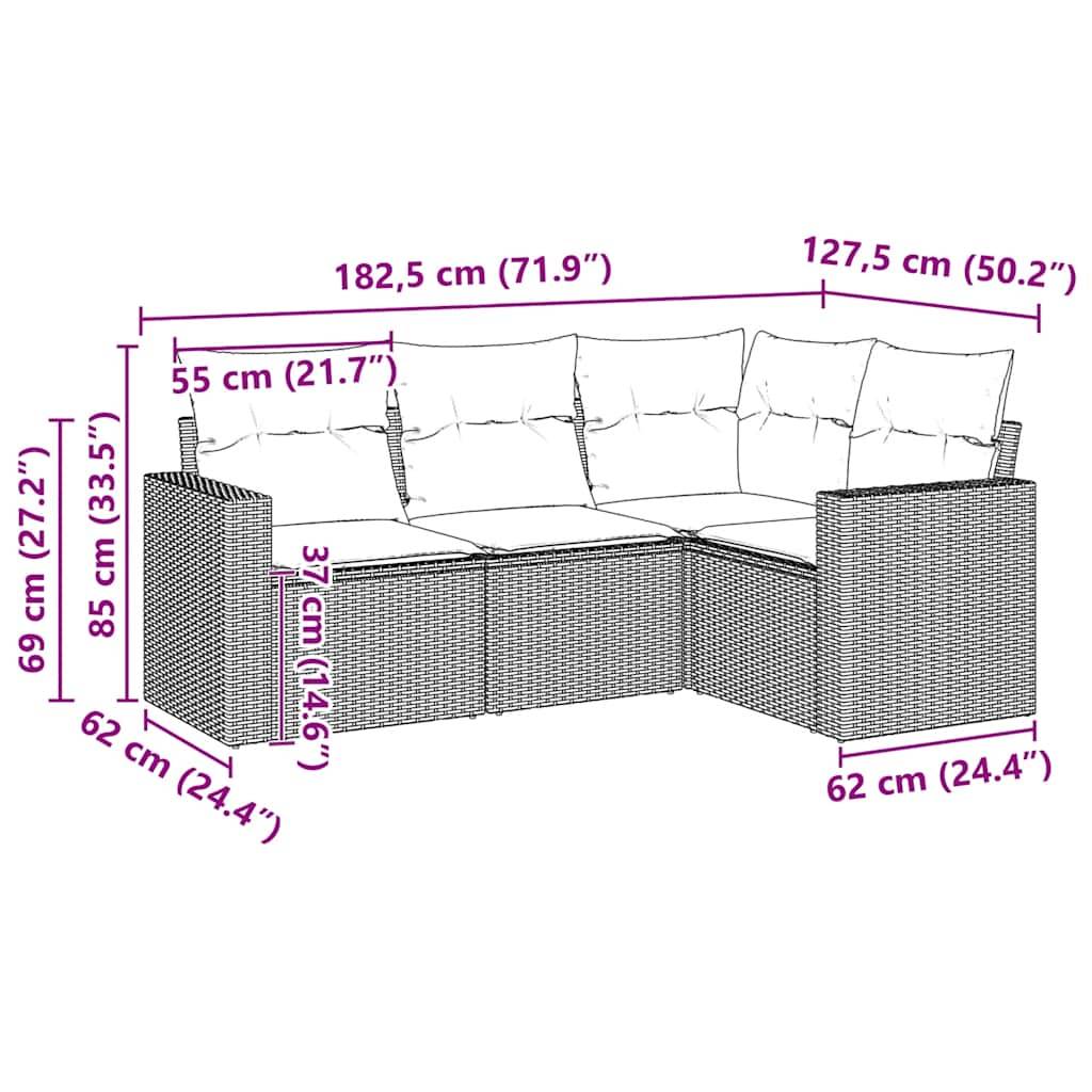 vidaXL 4-tlg. Garten-Sofagarnitur mit Kissen Schwarz Poly Rattan
