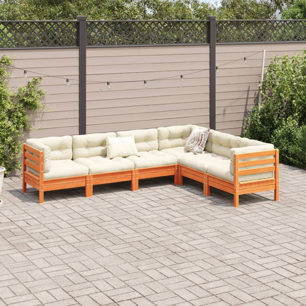 vidaXL 6-tlg. Garten-Sofagarnitur mit Kissen Wachsbraun Kiefernholz