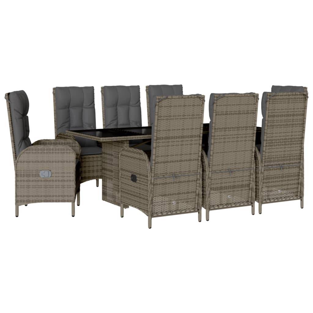 vidaXL 9-tlg. Garten-Essgruppe mit Kissen Grau Poly Rattan