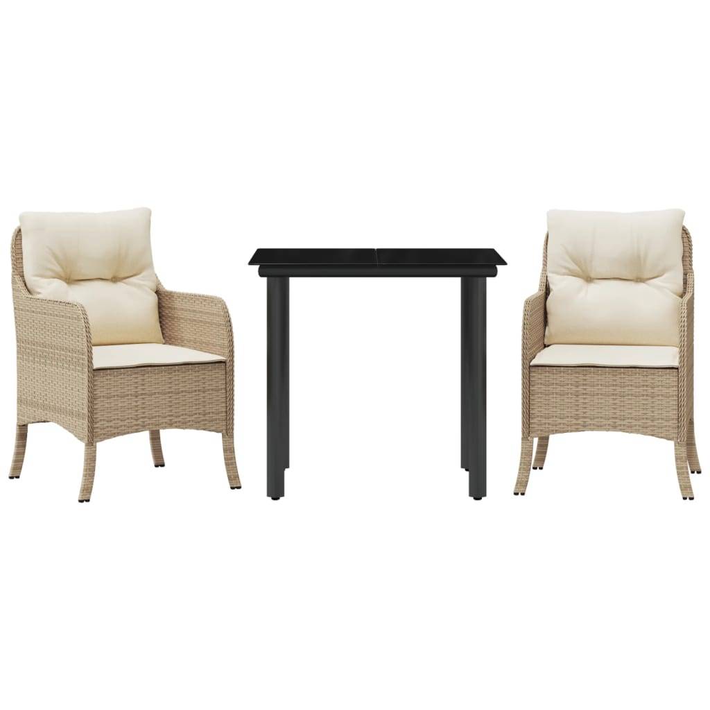 vidaXL 3-tlg. Garten-Essgruppe mit Kissen Beige Poly Rattan