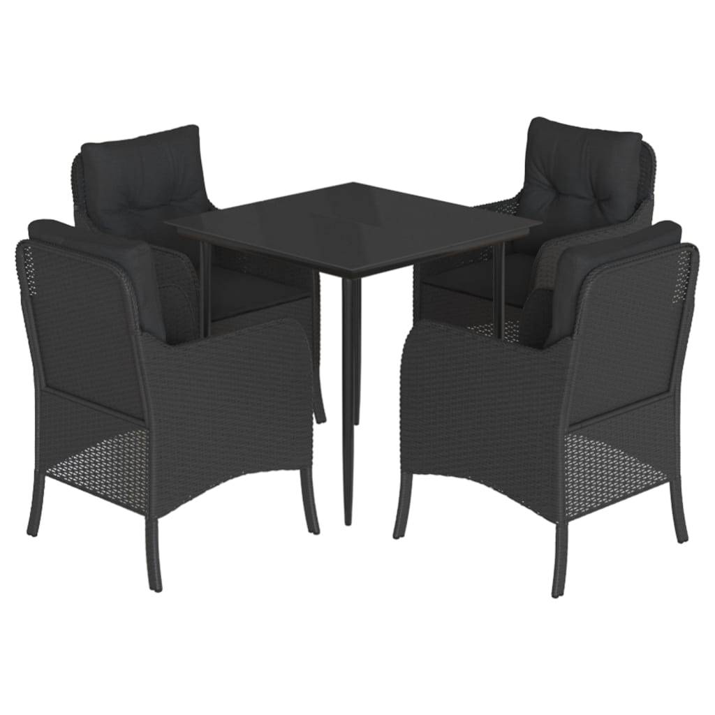 vidaXL 5-tlg. Garten-Essgruppe mit Kissen Schwarz Poly Rattan