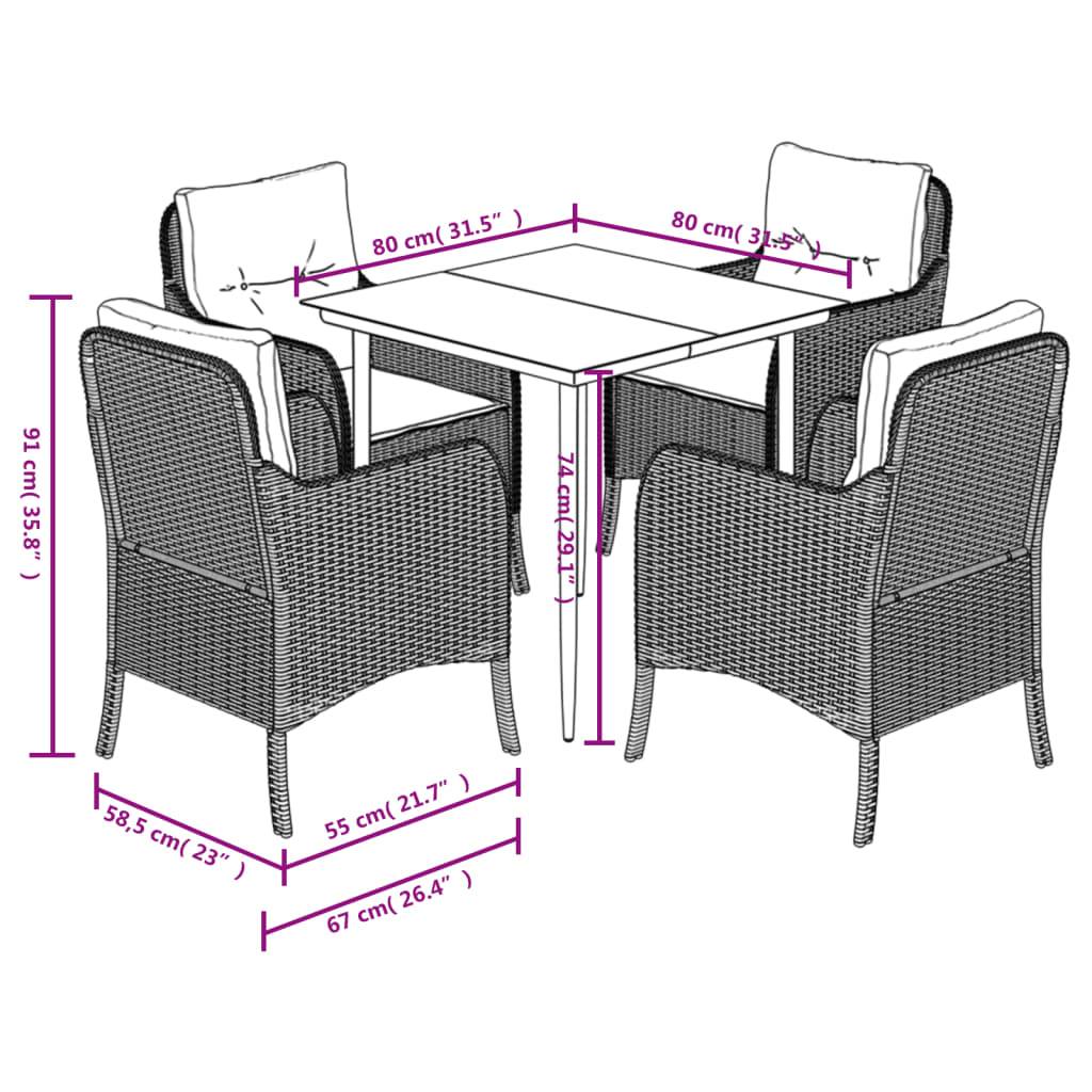 vidaXL 5-tlg. Garten-Essgruppe mit Kissen Schwarz Poly Rattan
