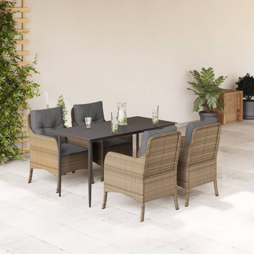 vidaXL 5-tlg. Garten-Essgruppe mit Kissen Beige Poly Rattan