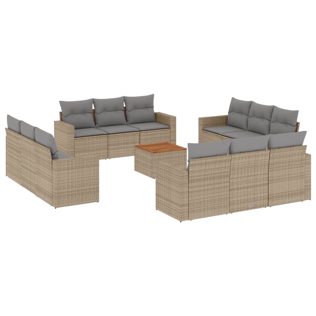 vidaXL 13-tlg. Garten-Sofagarnitur mit Kissen Beige Poly Rattan