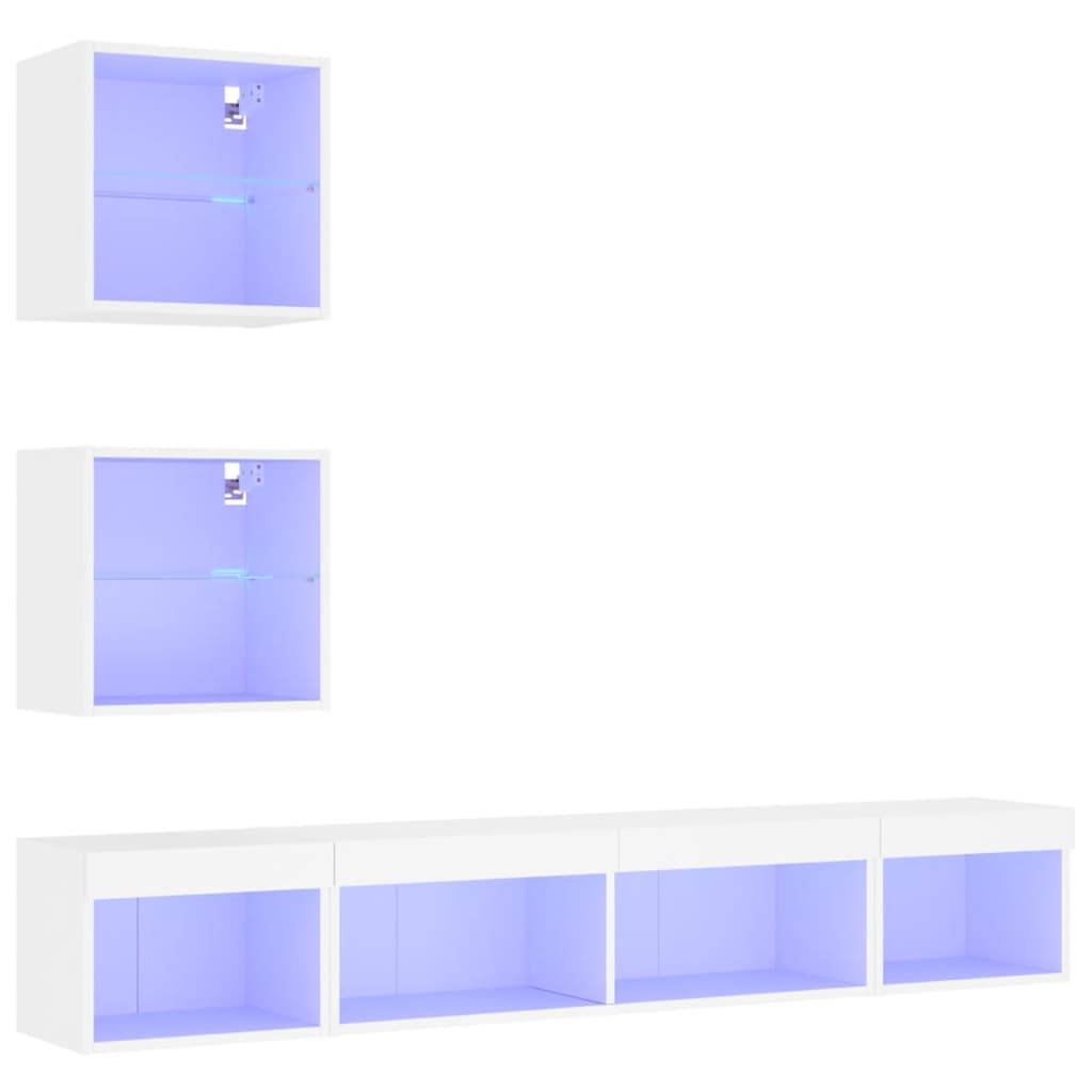 vidaXL 5-tlg. Wohnwand mit LED-Beleuchtung Weiß Holzwerkstoff