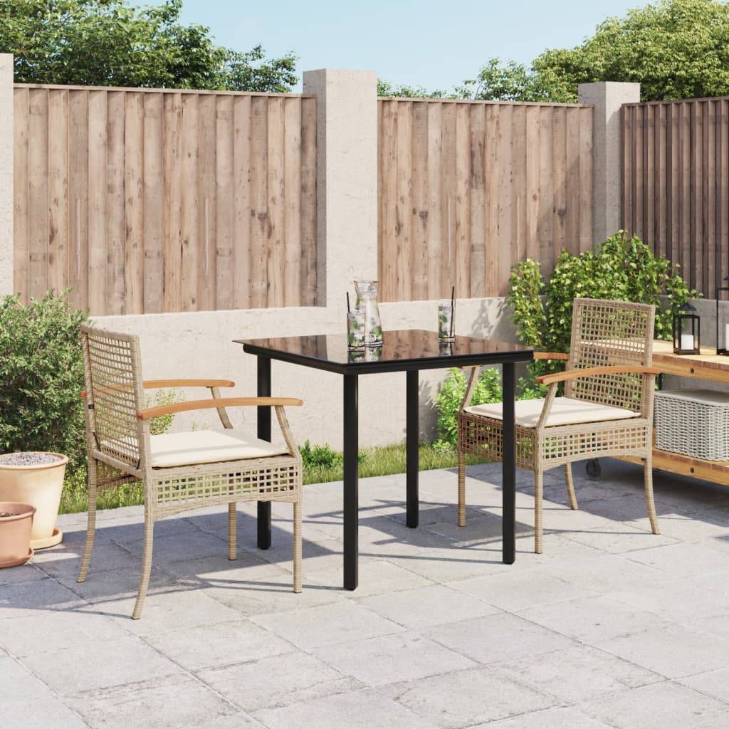 vidaXL 3-tlg. Garten-Essgruppe mit Kissen Beige Poly Rattan