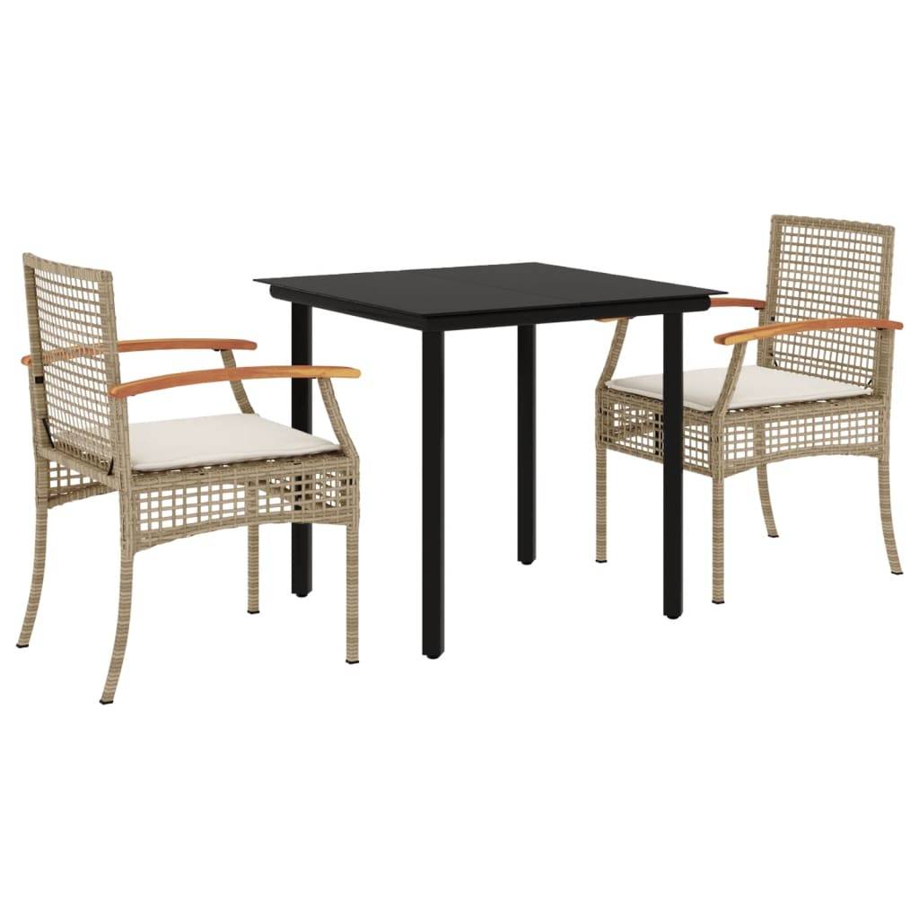 vidaXL 3-tlg. Garten-Essgruppe mit Kissen Beige Poly Rattan