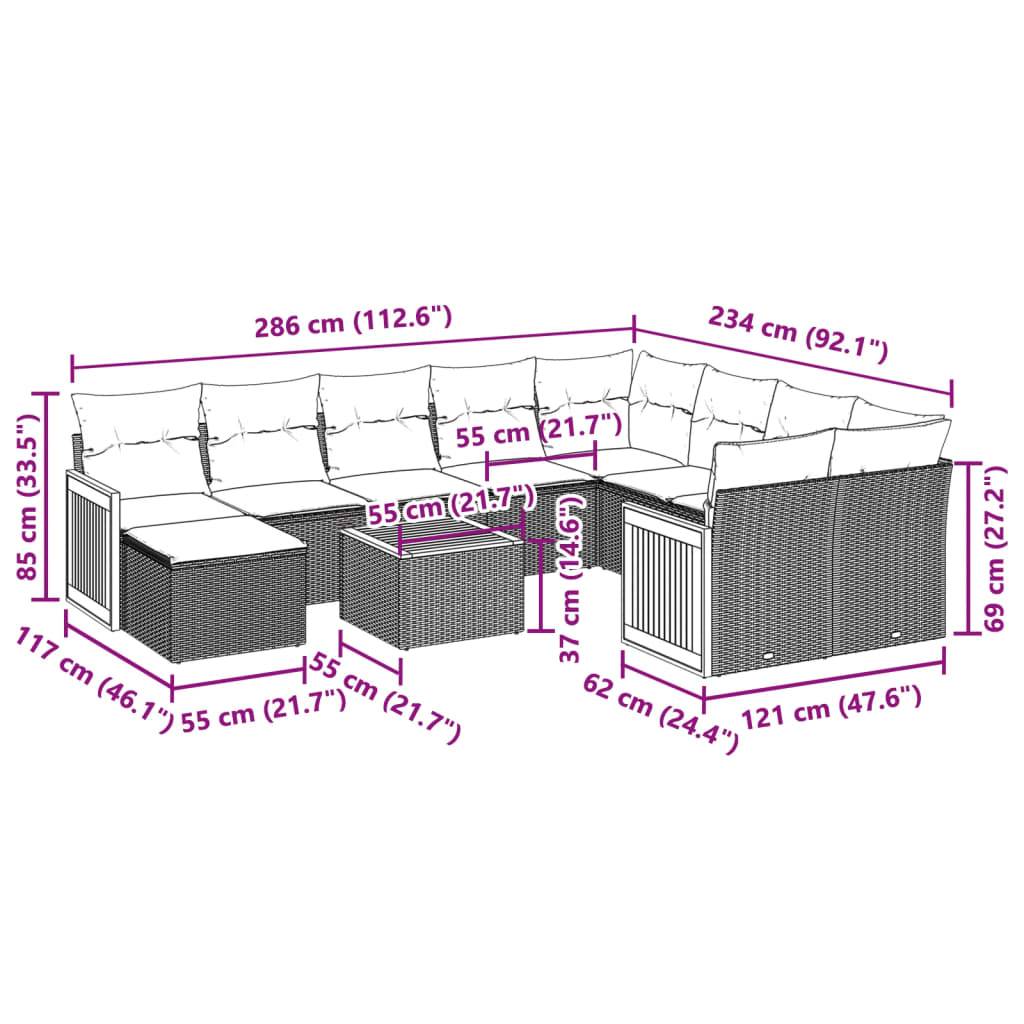 vidaXL 11-tlg. Garten-Sofagarnitur mit Kissen Schwarz Poly Rattan