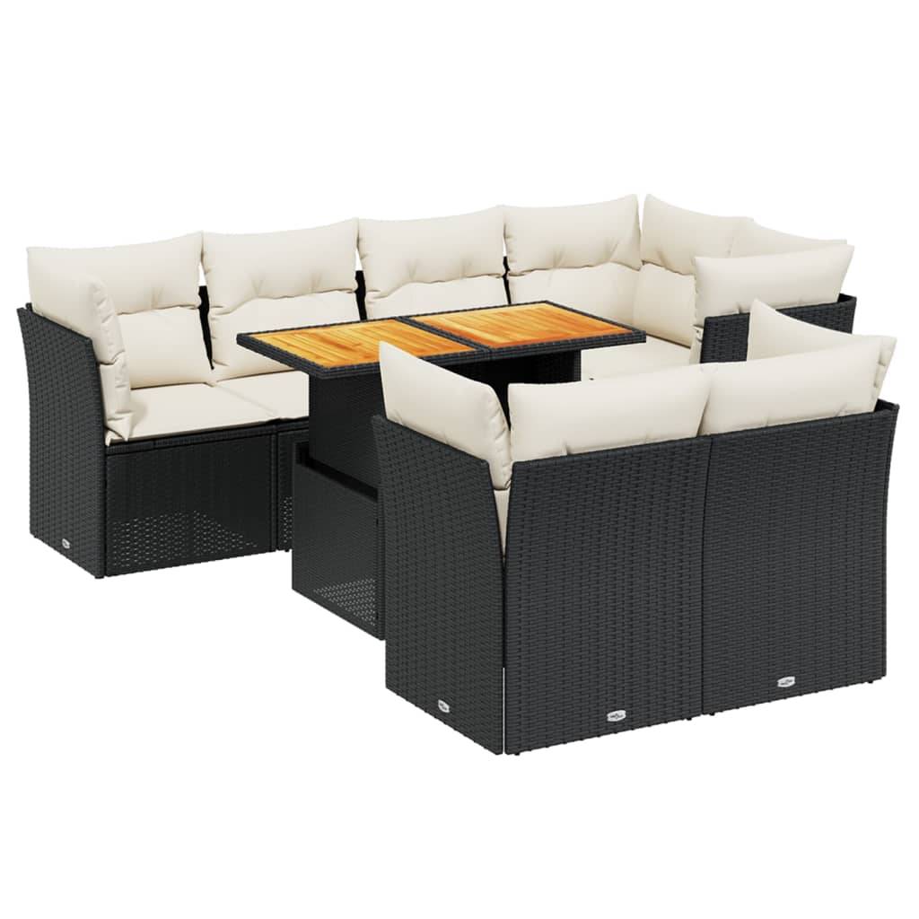 vidaXL 8-tlg. Garten-Sofagarnitur mit Kissen Schwarz Poly Rattan