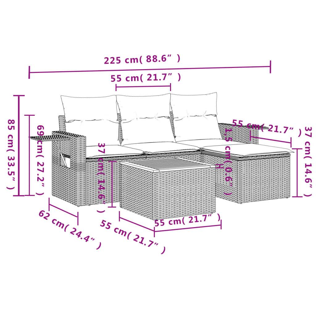vidaXL 5-tlg. Garten-Sofagarnitur mit Kissen Grau Poly Rattan