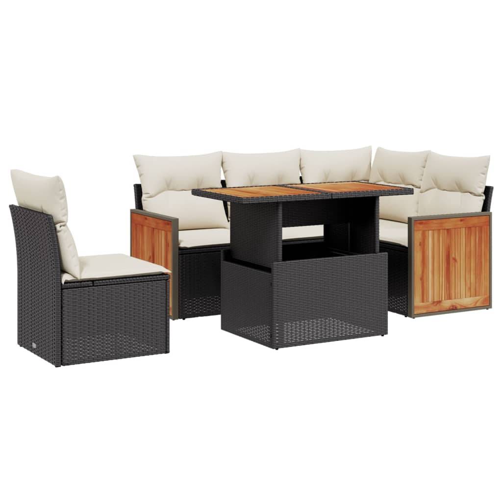 vidaXL 6-tlg. Garten-Sofagarnitur mit Kissen Schwarz Poly Rattan