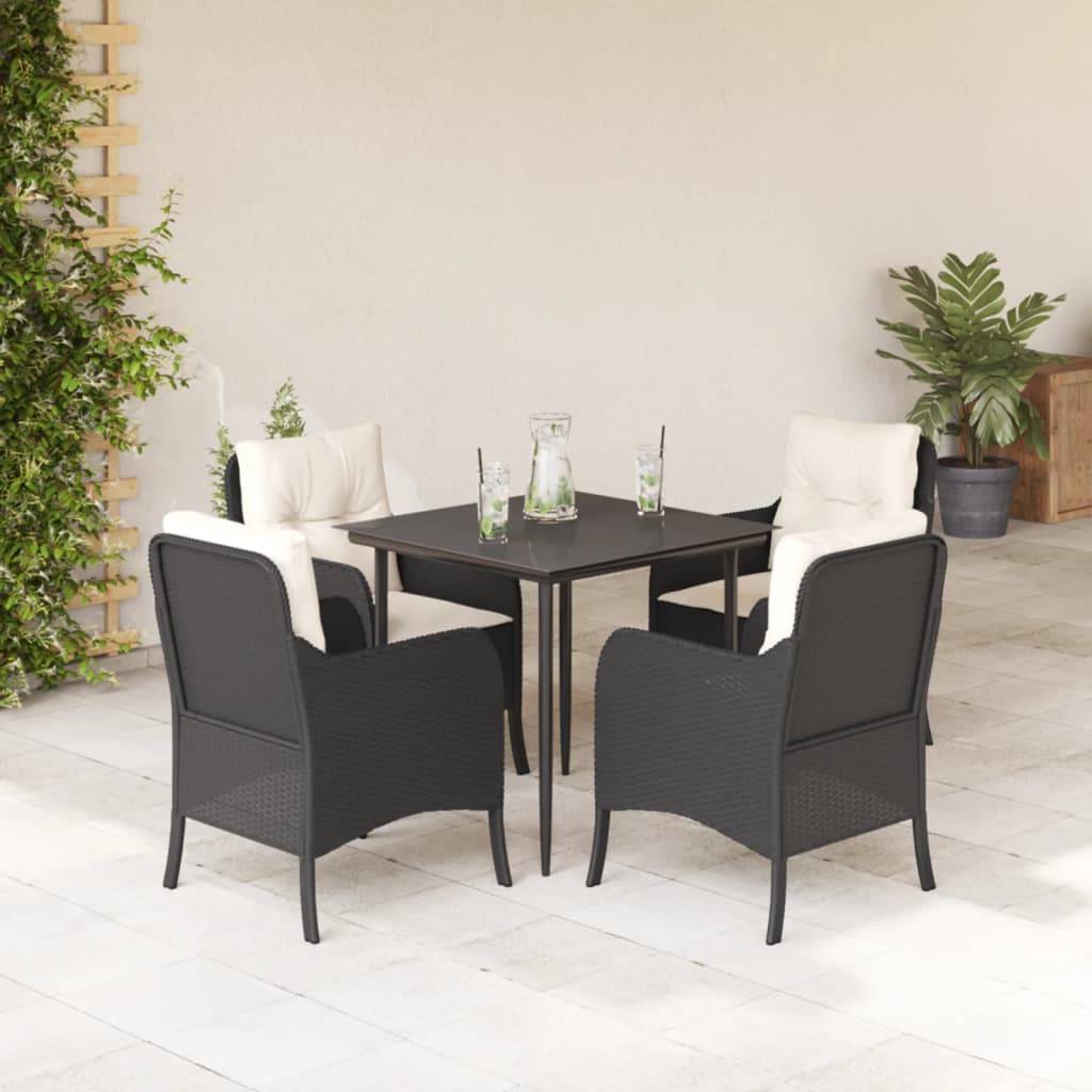 vidaXL 5-tlg. Garten-Essgruppe mit Kissen Schwarz Poly Rattan