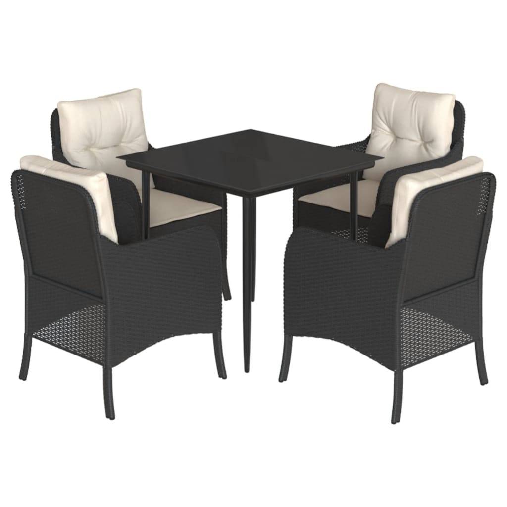 vidaXL 5-tlg. Garten-Essgruppe mit Kissen Schwarz Poly Rattan