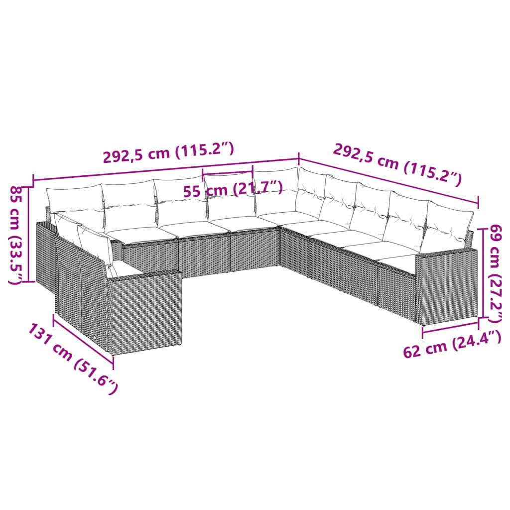 vidaXL 11-tlg. Garten-Sofagarnitur mit Kissen Braun Poly Rattan