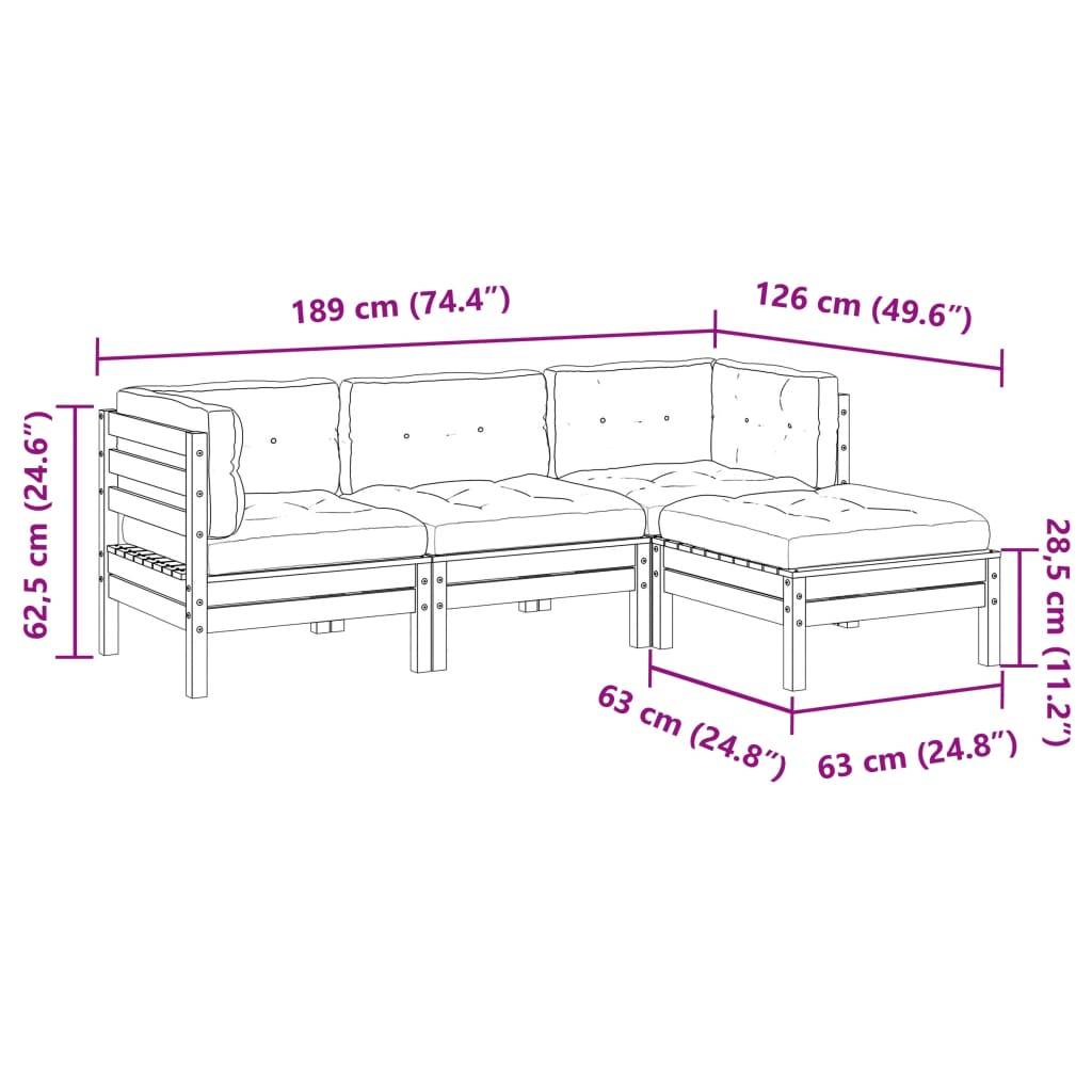 vidaXL 4-tlg. Garten-Sofagarnitur mit Kissen Massivholz Douglasie