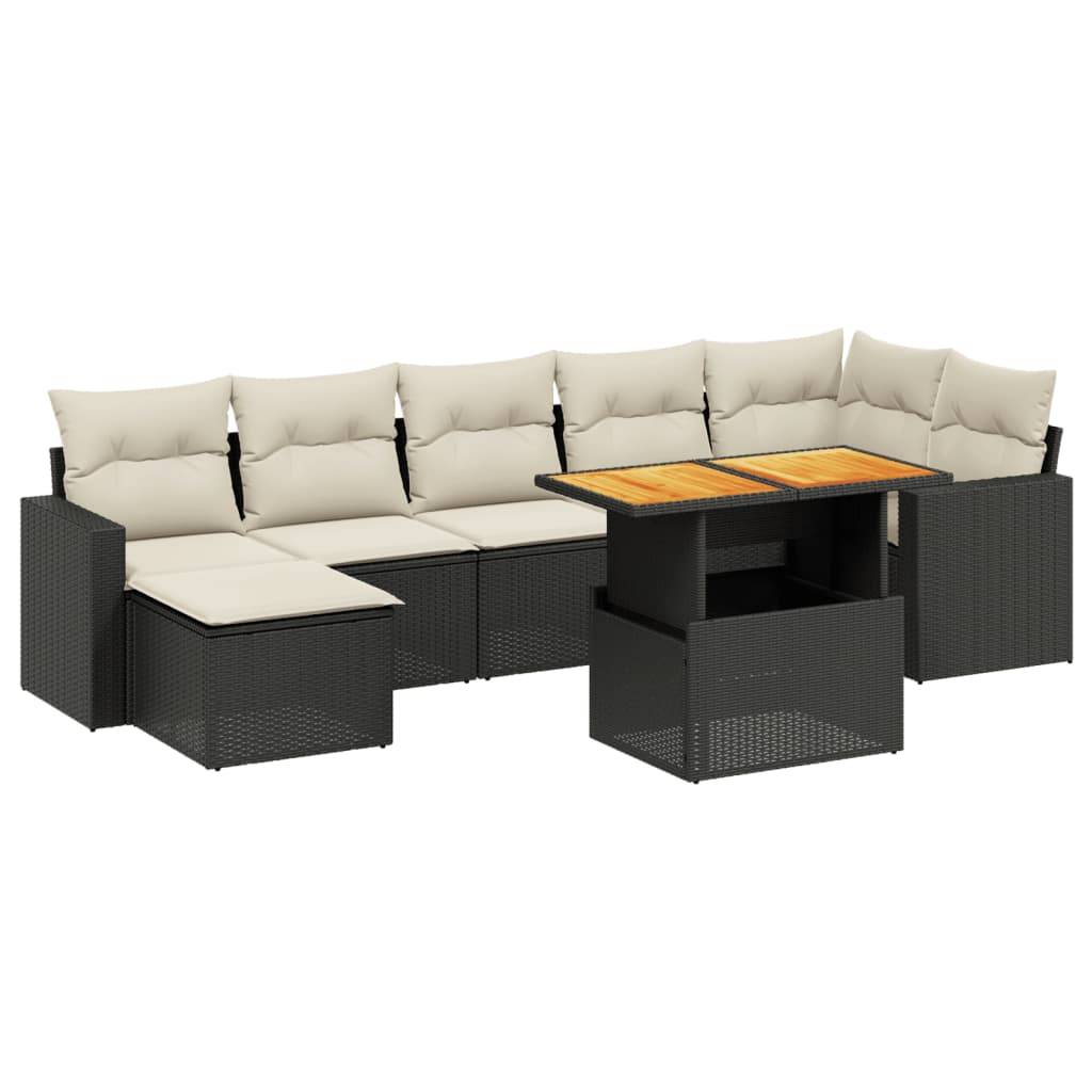 vidaXL 8-tlg. Garten-Sofagarnitur mit Kissen Schwarz Poly Rattan