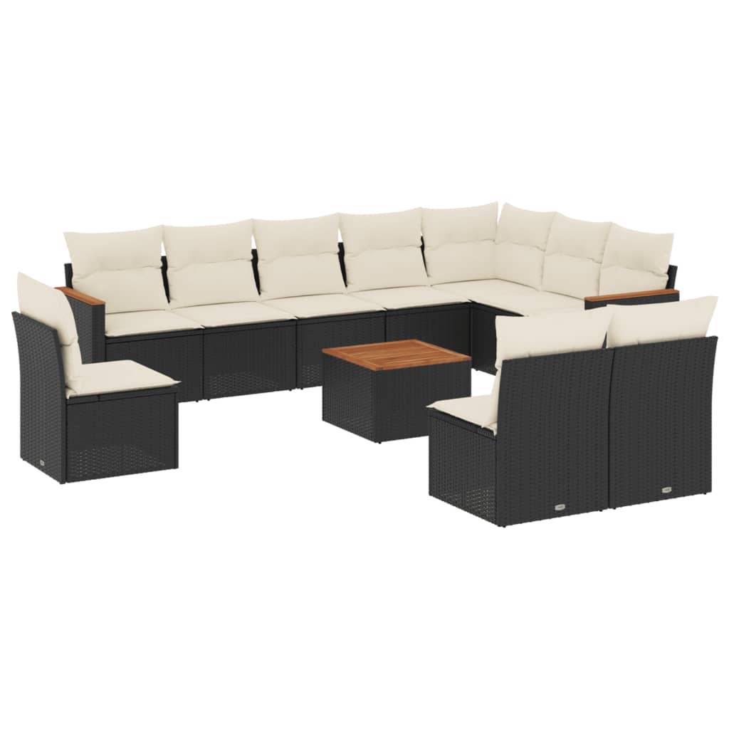 vidaXL 11-tlg. Garten-Sofagarnitur mit Kissen Schwarz Poly Rattan