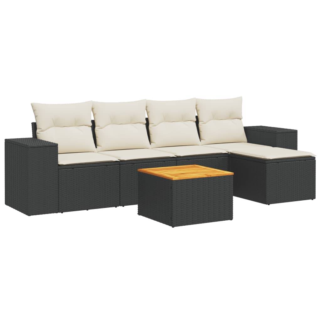 vidaXL 6-tlg. Garten-Sofagarnitur mit Kissen Schwarz Poly Rattan