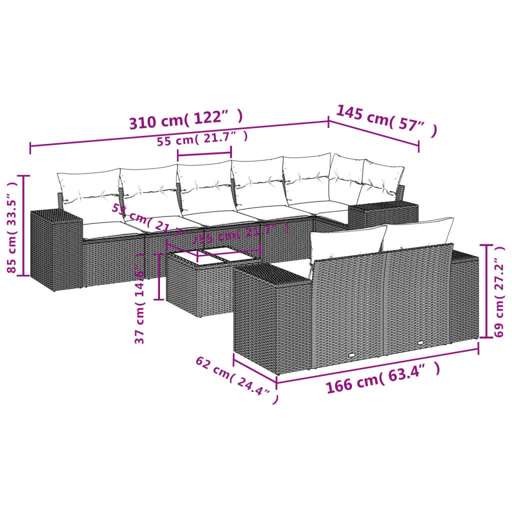 vidaXL 9-tlg. Garten-Sofagarnitur mit Kissen Grau Poly Rattan