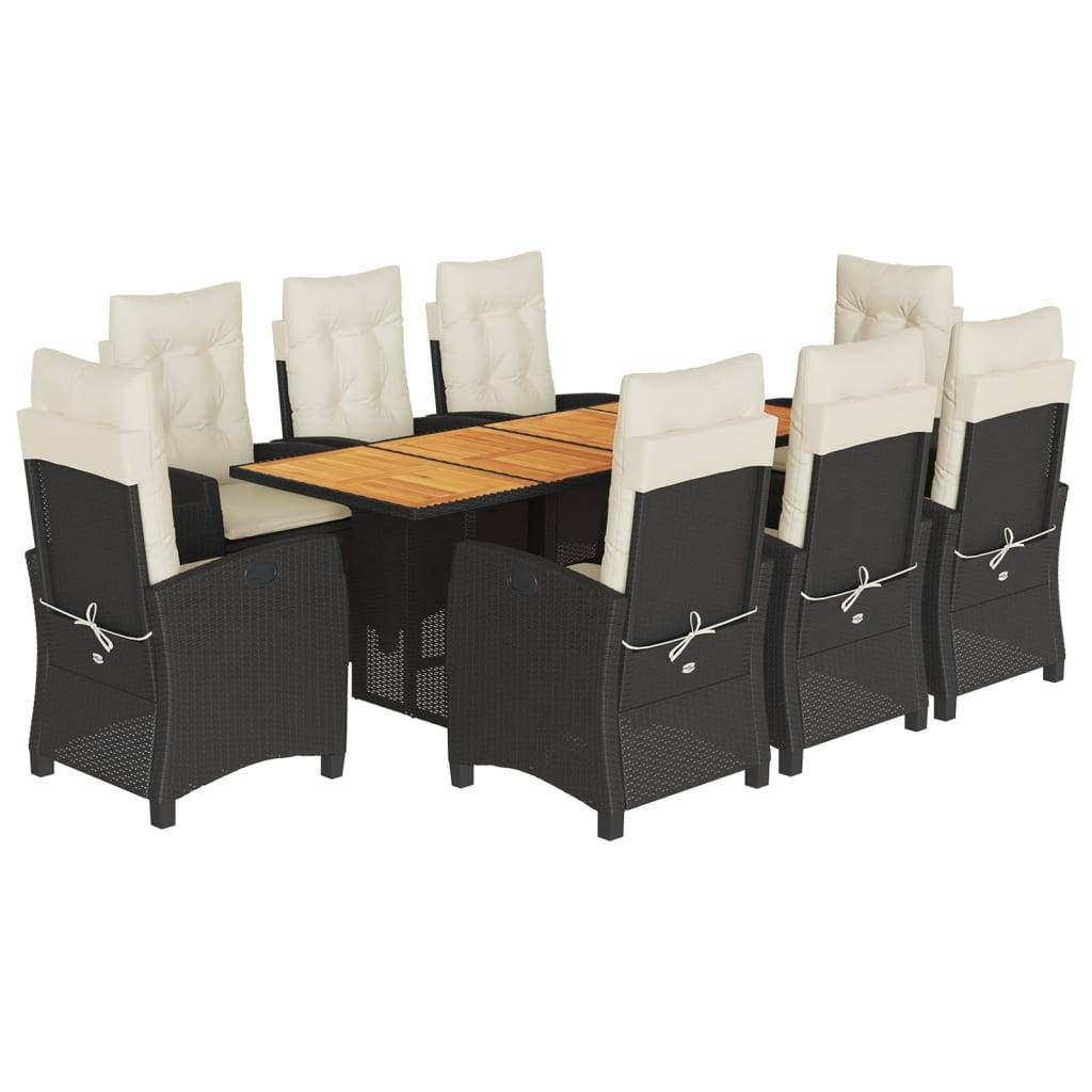 vidaXL 9-tlg. Garten-Essgruppe mit Kissen Schwarz Poly Rattan