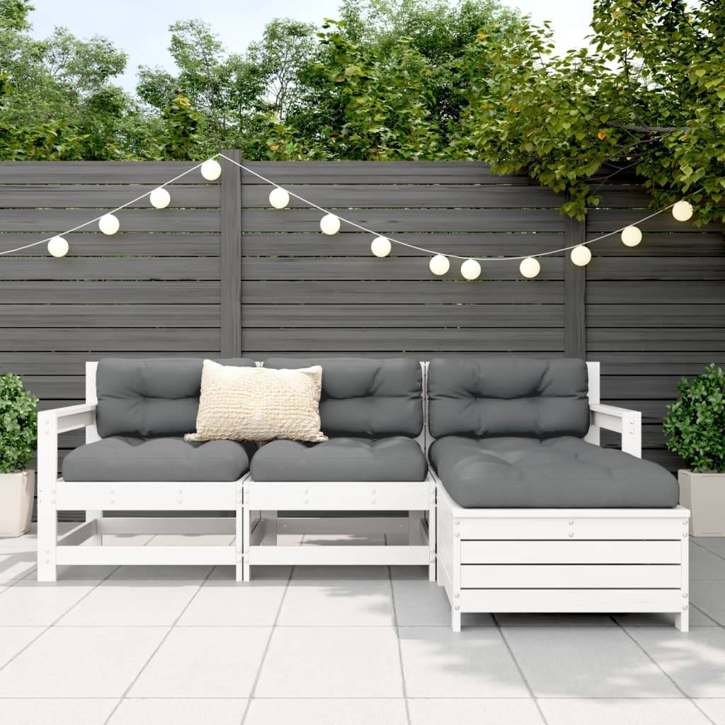 vidaXL 4-tlg. Garten-Sofagarnitur Weiß Massivholz Kiefer