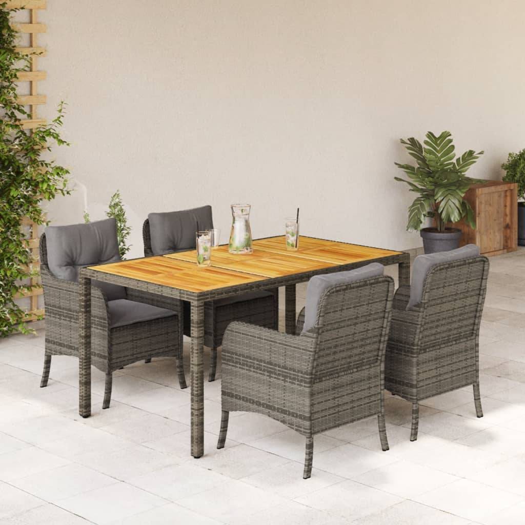 vidaXL 5-tlg. Garten-Essgruppe mit Kissen Grau Poly Rattan