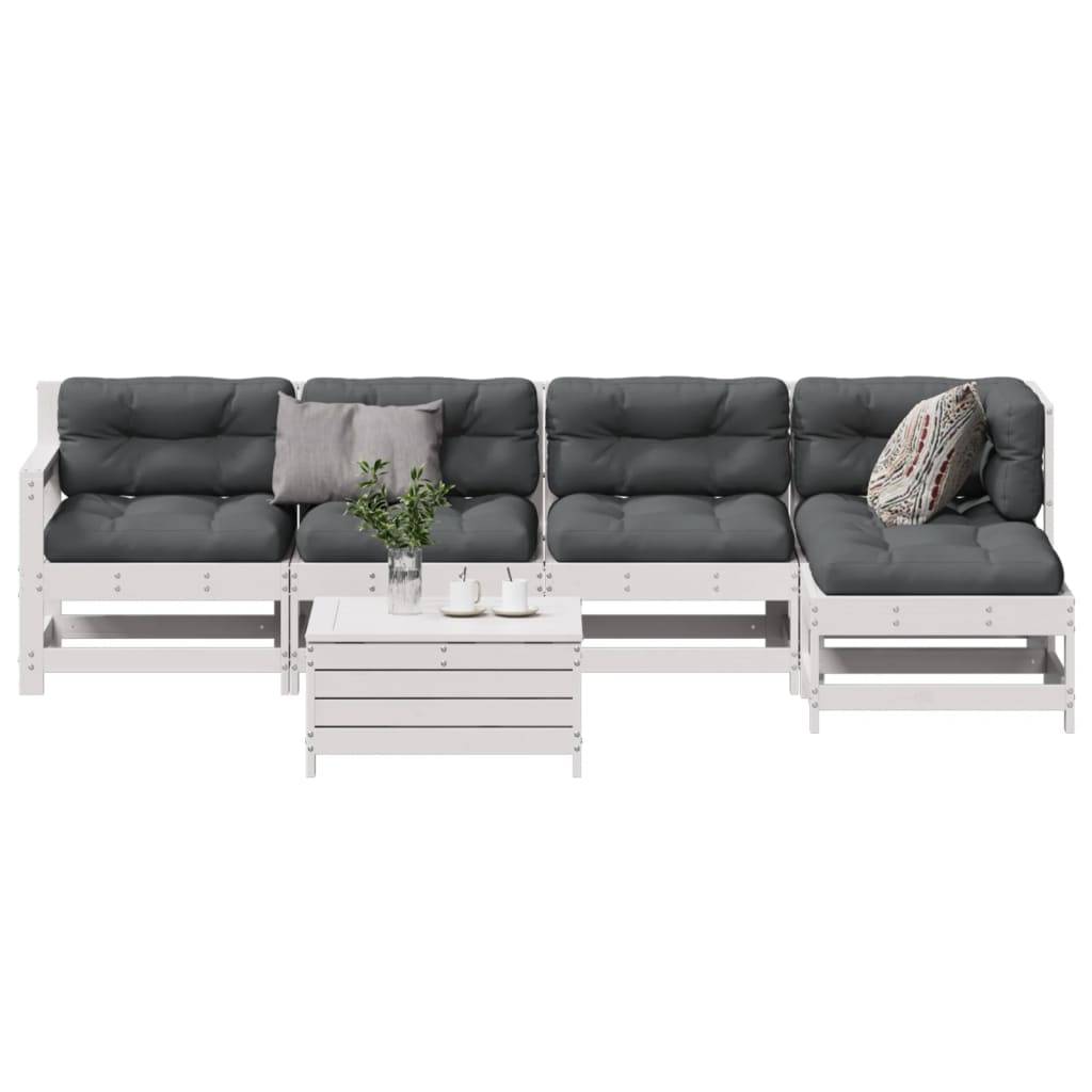 vidaXL 6-tlg. Garten-Lounge-Set mit Kissen Weiß Massivholz Kiefer