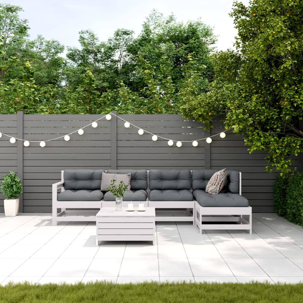 vidaXL 6-tlg. Garten-Lounge-Set mit Kissen Weiß Massivholz Kiefer
