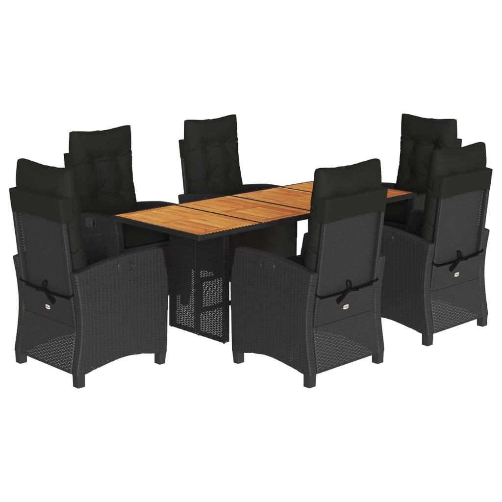 vidaXL 7-tlg. Garten-Essgruppe mit Kissen Schwarz Poly Rattan
