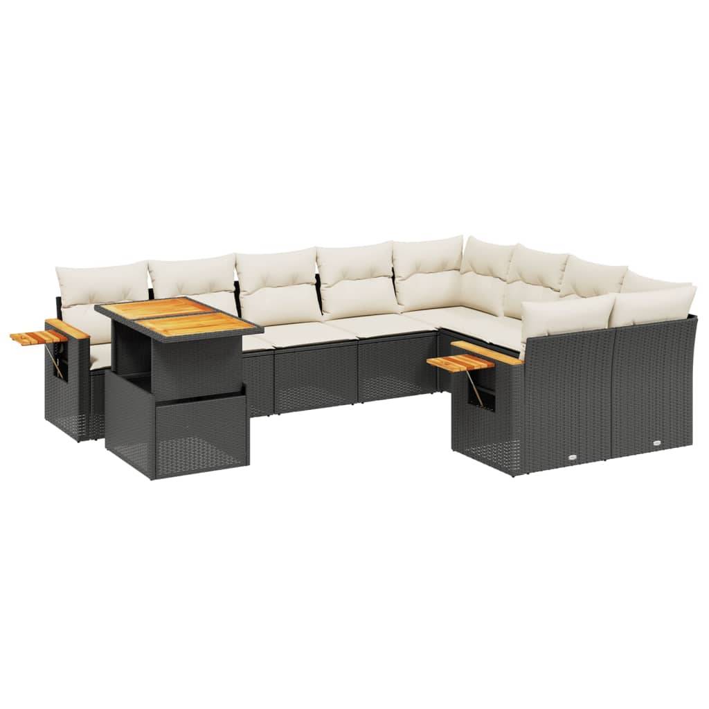 vidaXL 10-tlg. Garten-Sofagarnitur mit Kissen Schwarz Poly Rattan