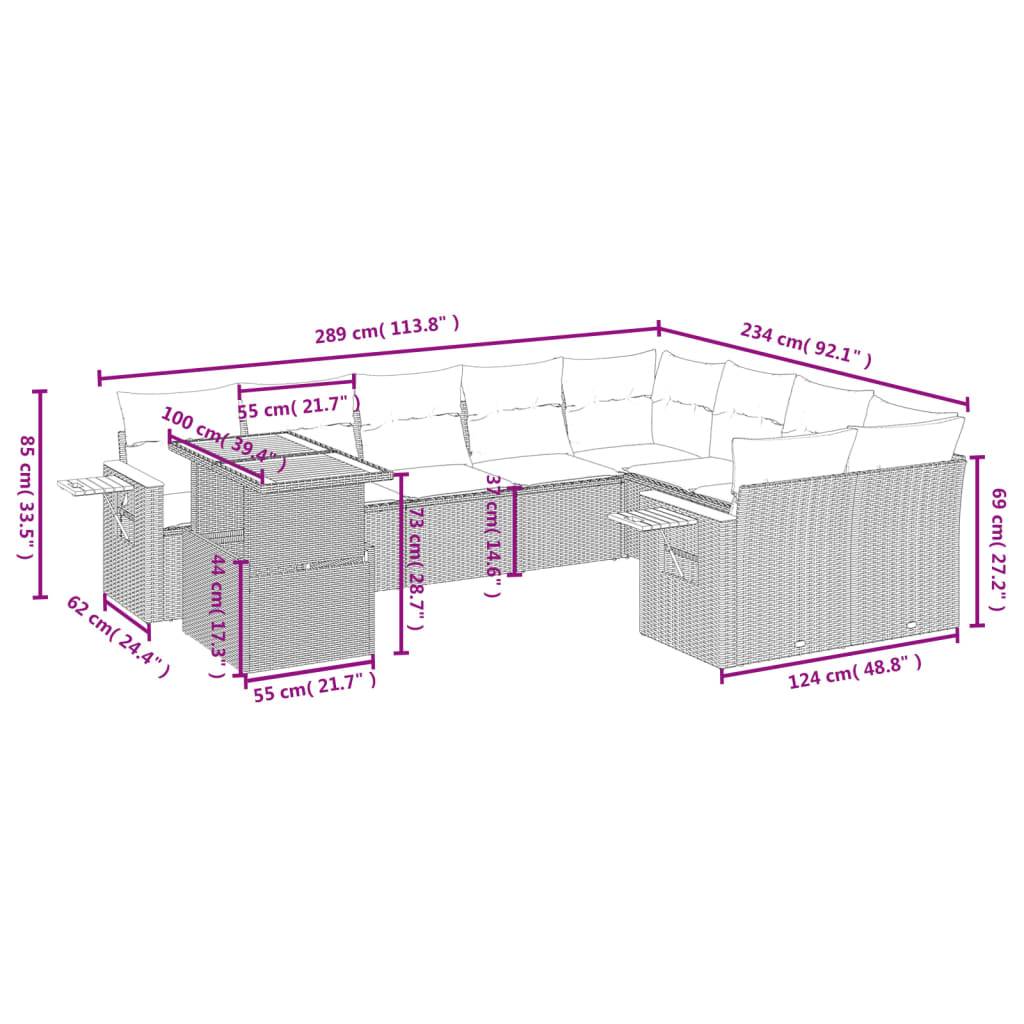 vidaXL 10-tlg. Garten-Sofagarnitur mit Kissen Schwarz Poly Rattan