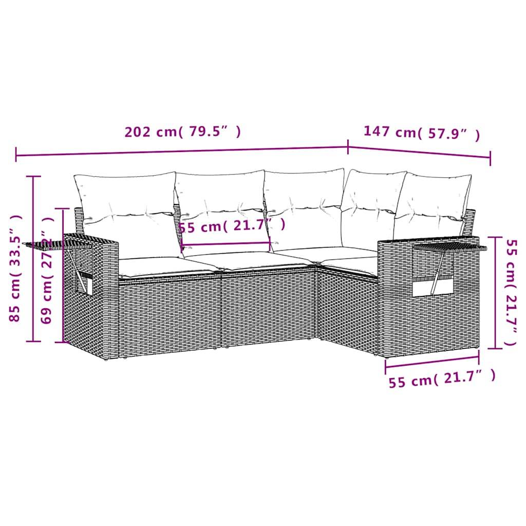 vidaXL 4-tlg. Garten-Sofagarnitur mit Kissen Braun Poly Rattan