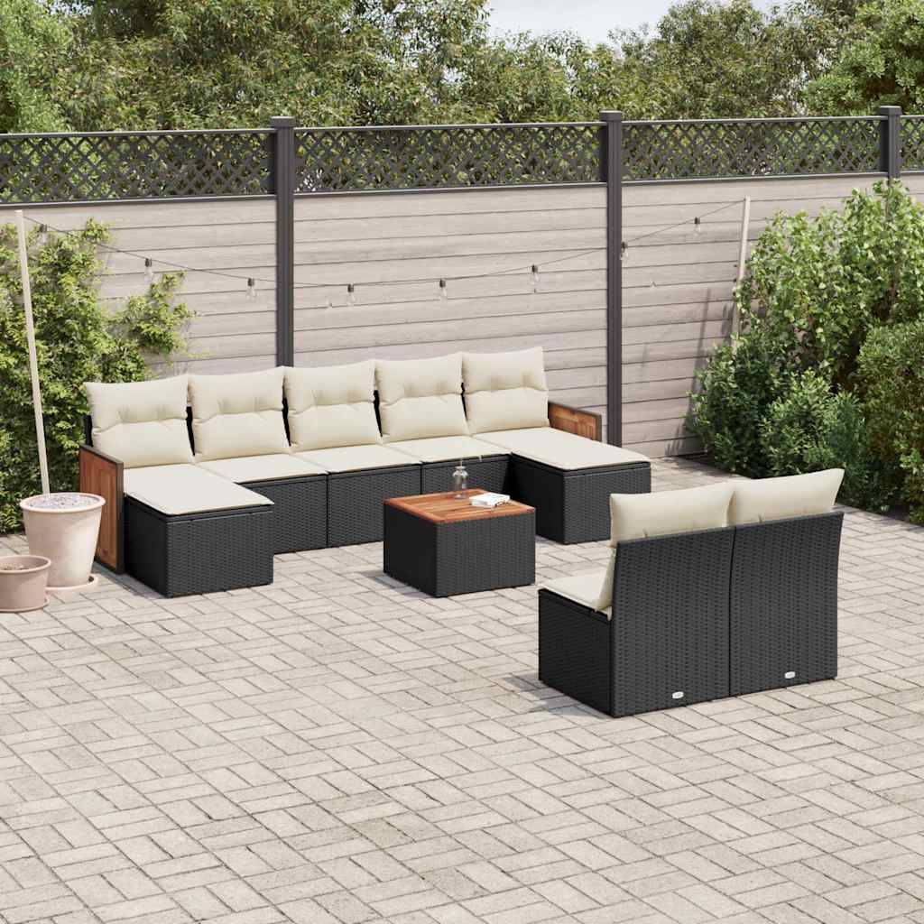 vidaXL 10-tlg. Garten-Sofagarnitur mit Kissen Schwarz Poly Rattan