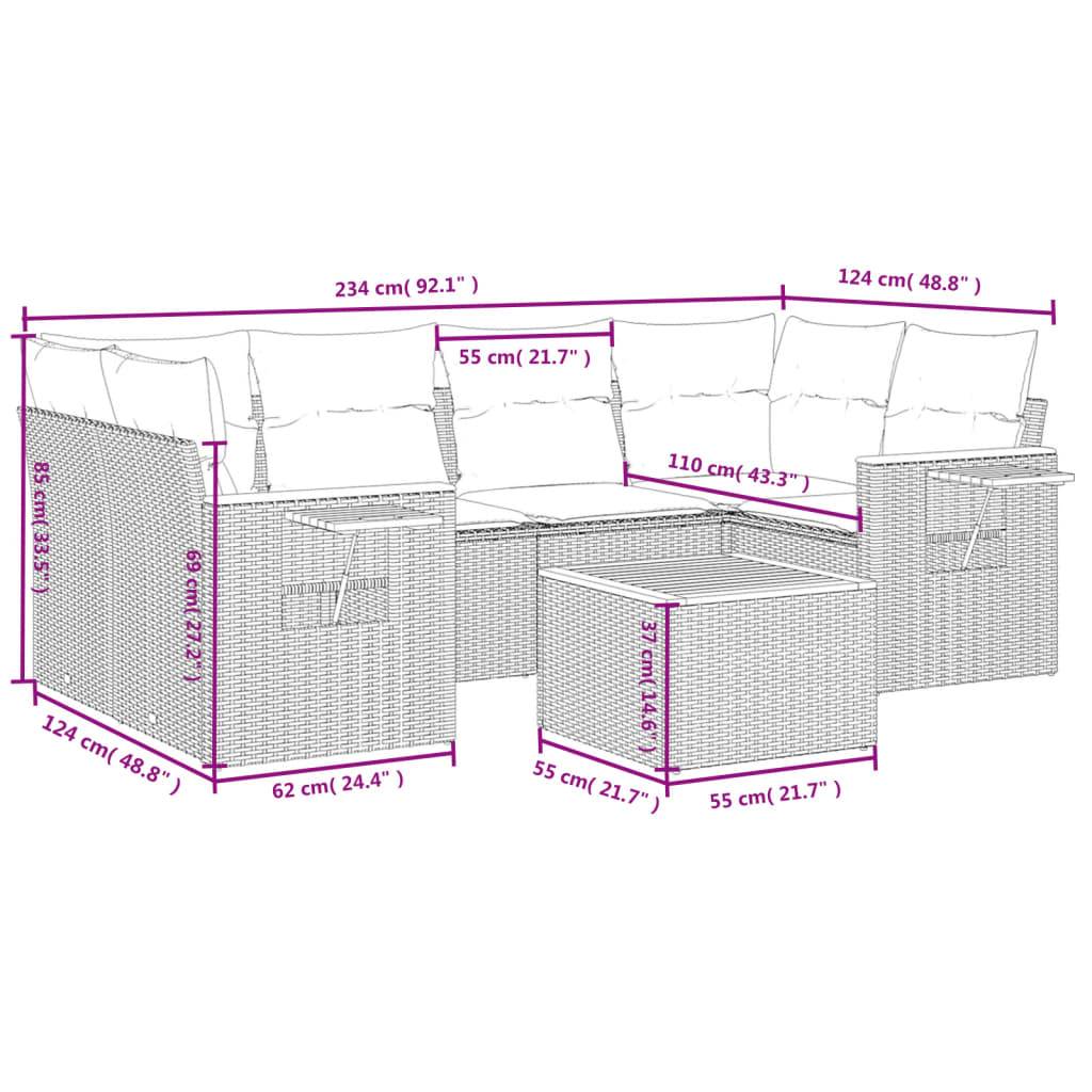 vidaXL 7-tlg. Garten-Sofagarnitur mit Kissen Beige Poly Rattan