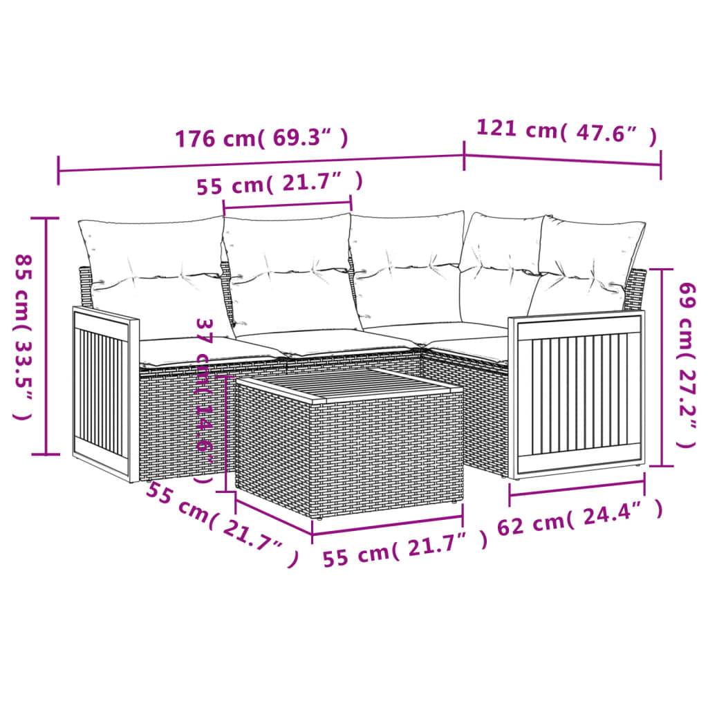 vidaXL 5-tlg. Garten-Sofagarnitur mit Kissen Schwarz Poly Rattan