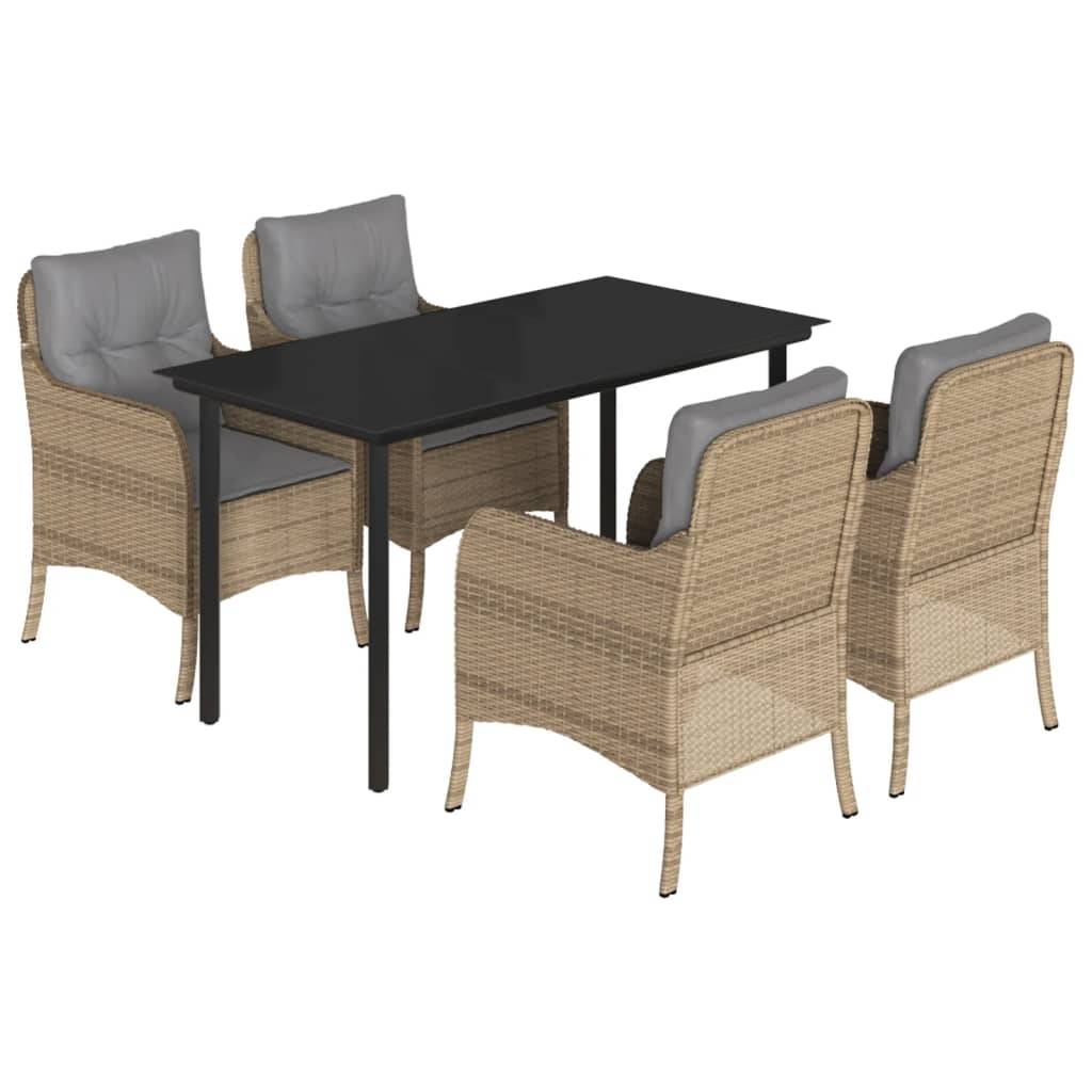 vidaXL 5-tlg. Garten-Essgruppe mit Kissen Beige Poly Rattan