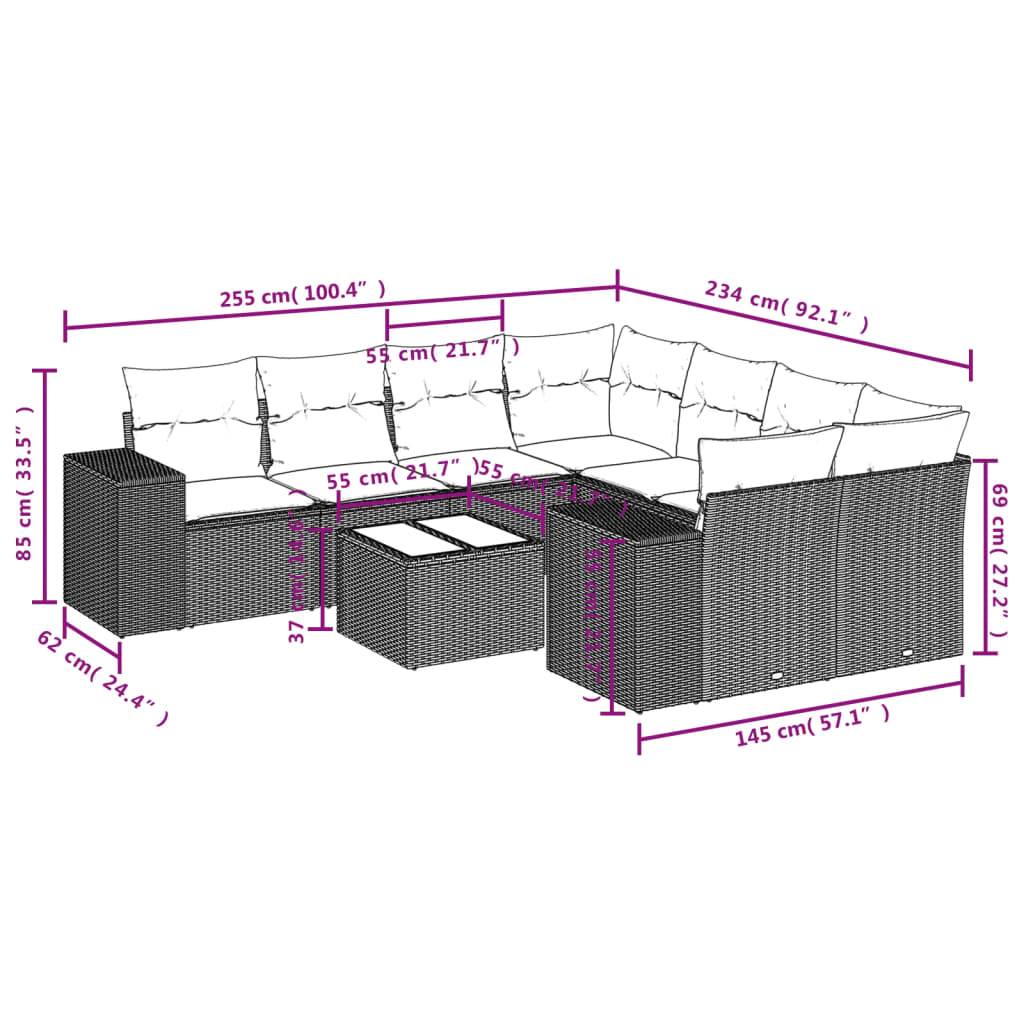 vidaXL 9-tlg. Garten-Sofagarnitur mit Kissen Grau Poly Rattan