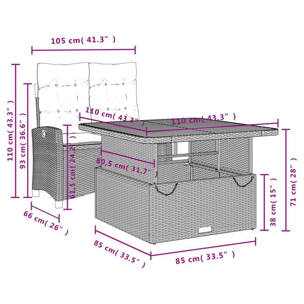 vidaXL 2-tlg. Garten-Essgruppe mit Kissen Grau Poly Rattan