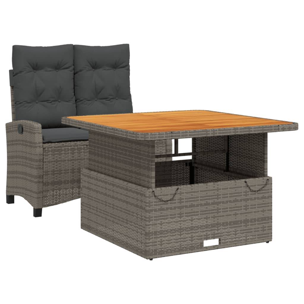 vidaXL 2-tlg. Garten-Essgruppe mit Kissen Grau Poly Rattan