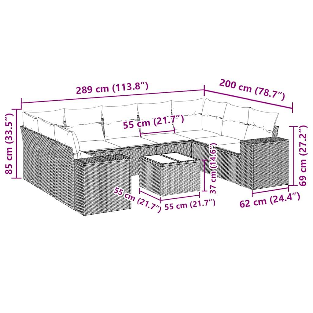 vidaXL 10-tlg. Garten-Sofagarnitur mit Kissen Schwarz Poly Rattan