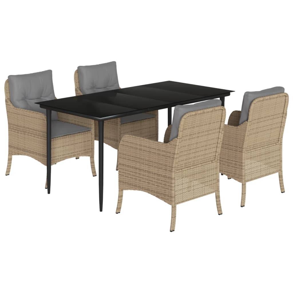 vidaXL 5-tlg. Garten-Essgruppe mit Kissen Beige Poly Rattan