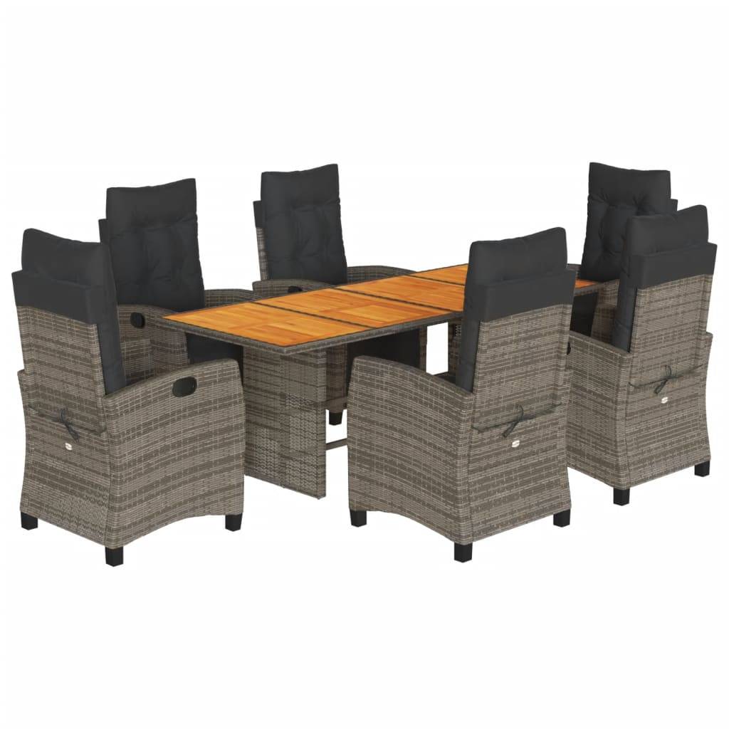 vidaXL 9-tlg. Garten-Essgruppe mit Kissen Grau Poly Rattan