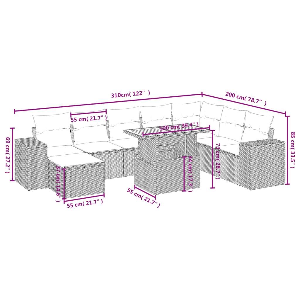 vidaXL 9-tlg. Garten-Sofagarnitur mit Kissen Schwarz Poly Rattan
