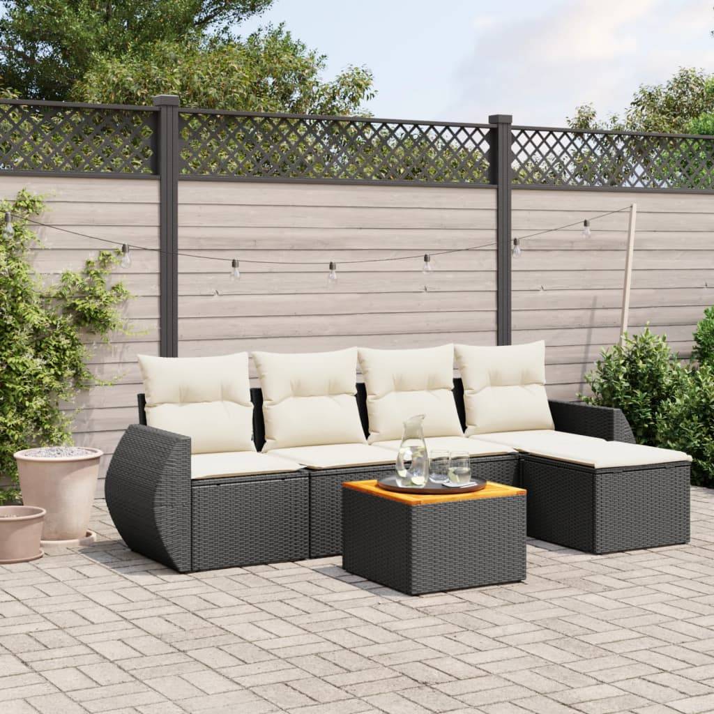 vidaXL 6-tlg. Garten-Sofagarnitur mit Kissen Schwarz Poly Rattan