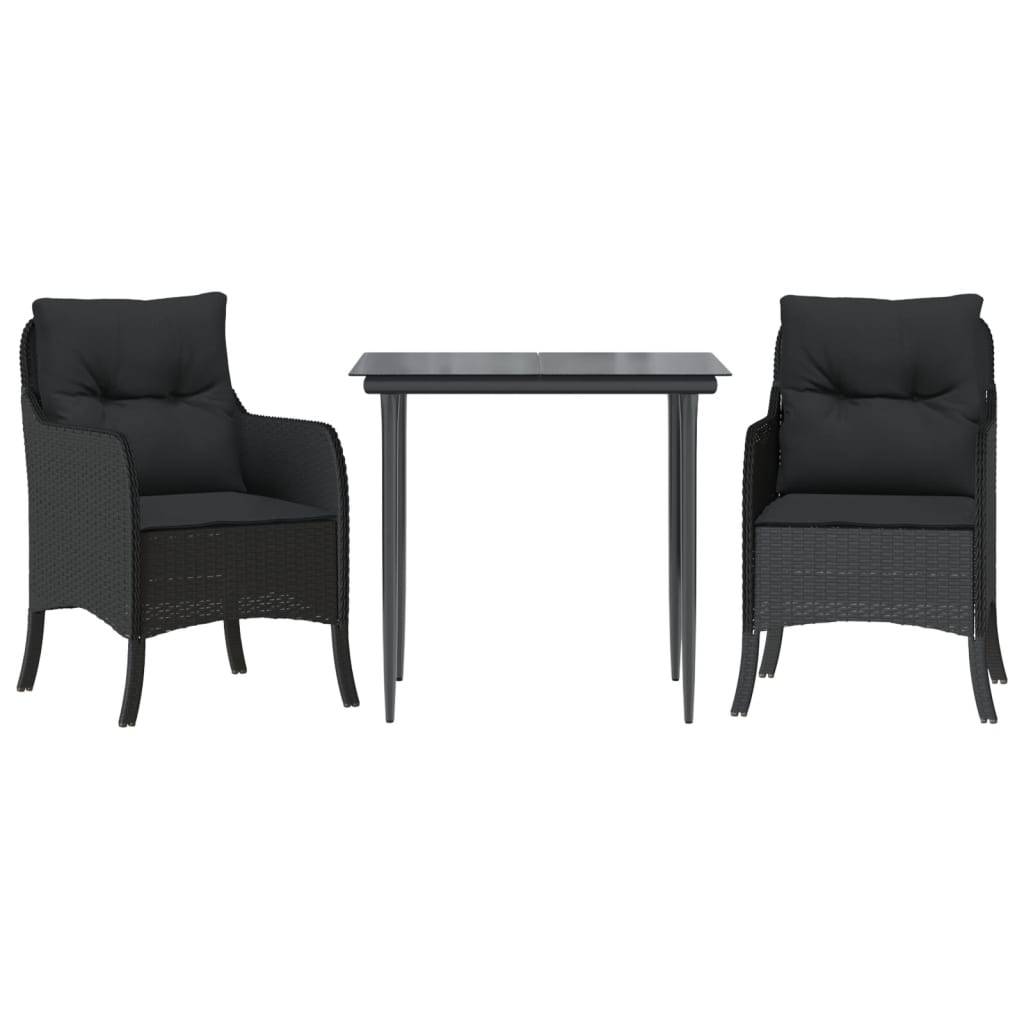 vidaXL 3-tlg. Garten-Essgruppe mit Kissen Schwarz Poly Rattan