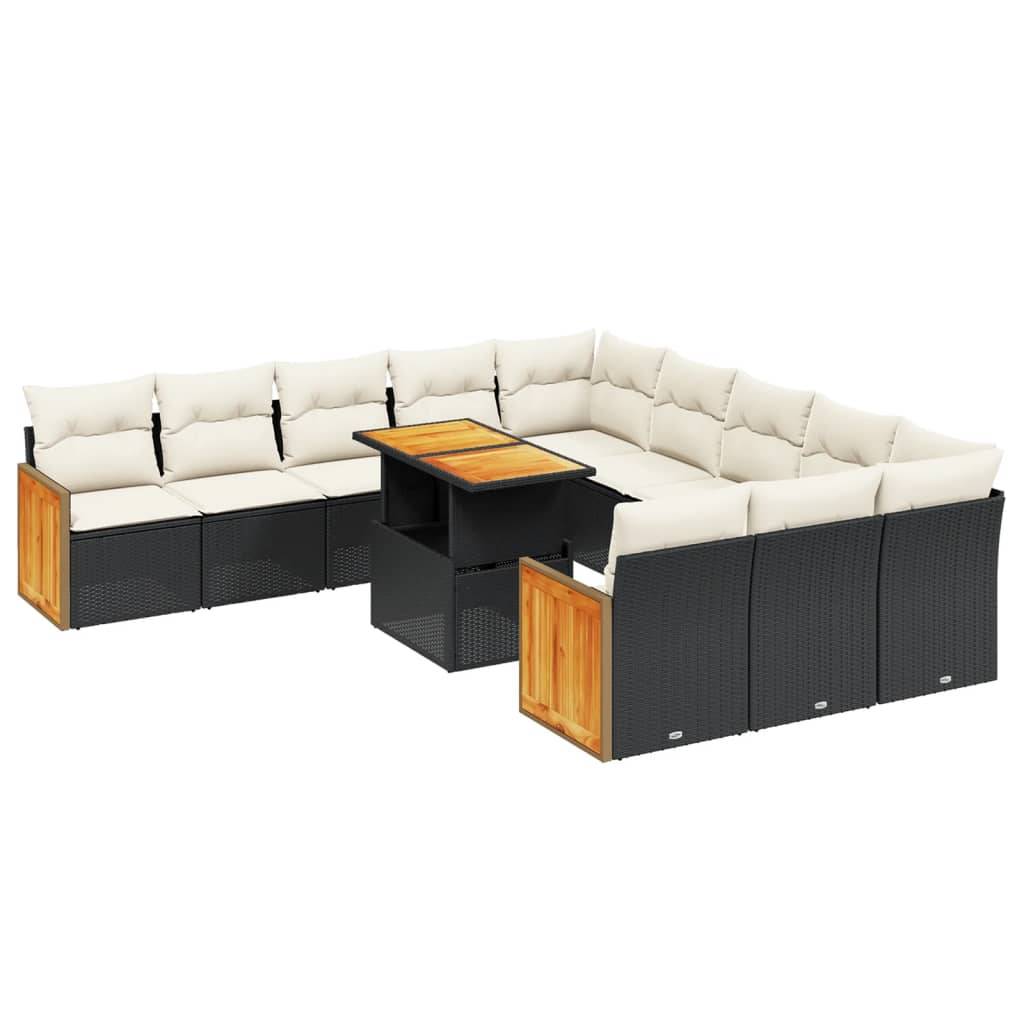 vidaXL 11-tlg. Garten-Sofagarnitur mit Kissen Schwarz Poly Rattan