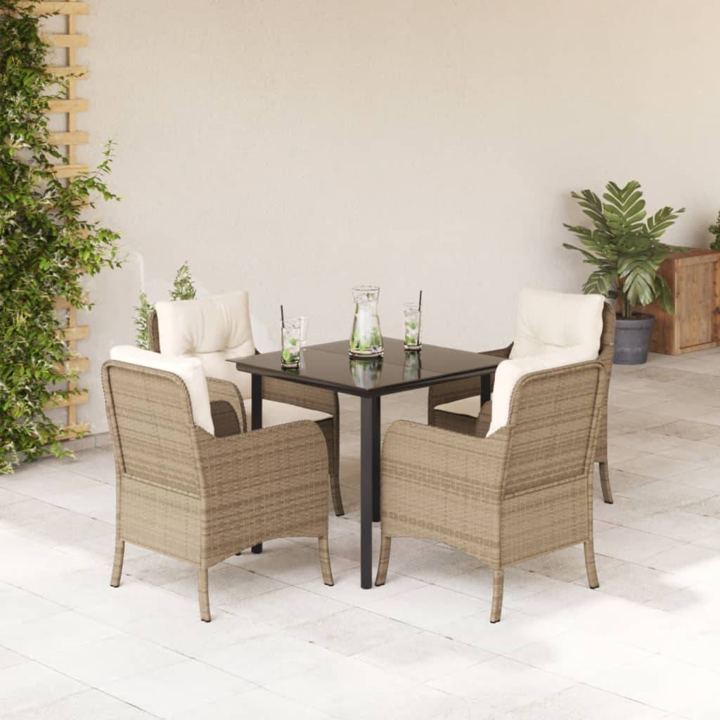 vidaXL 5-tlg. Garten-Essgruppe mit Kissen Beige Poly Rattan