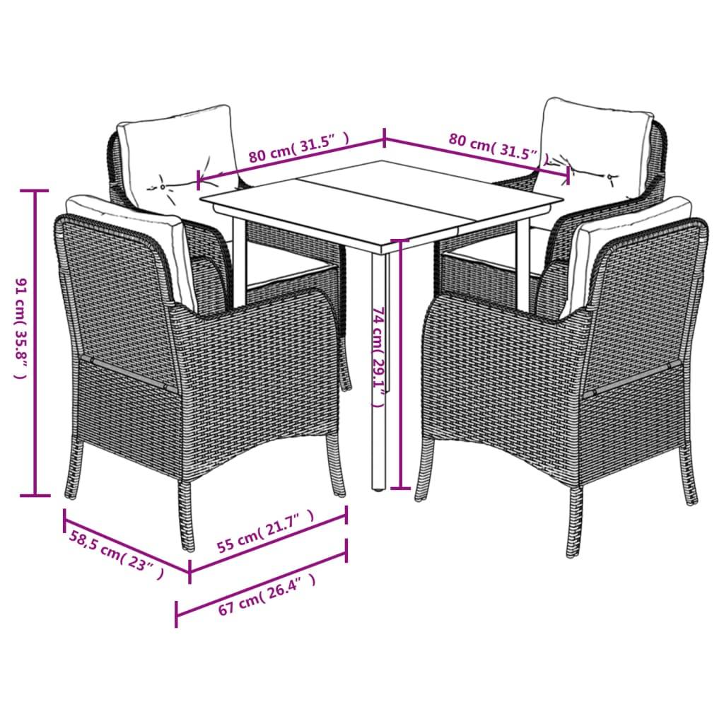 vidaXL 5-tlg. Garten-Essgruppe mit Kissen Beige Poly Rattan