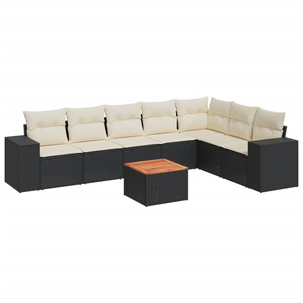 vidaXL 8-tlg. Garten-Sofagarnitur mit Kissen Schwarz Poly Rattan