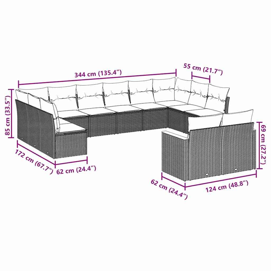 vidaXL 7-tlg. Garten-Sofagarnitur mit Kissen Schwarz Poly Rattan